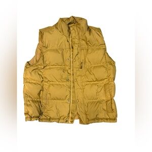 L.L. Bean Men’s down puffer vest  mustard yellow zip snap size large